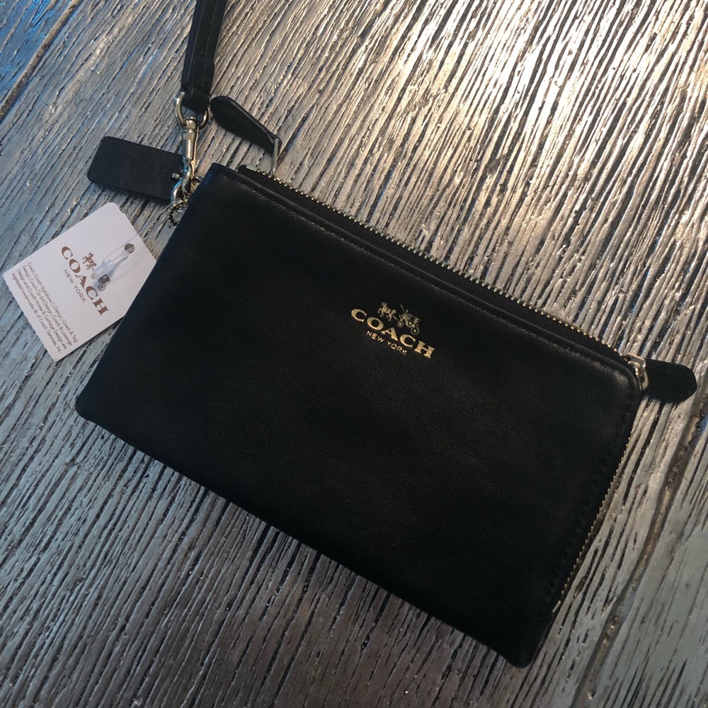 Coach Smth Lth Dbl Zip wristlet